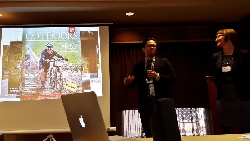 Russ and Laura, The Path Less Pedaled speakers on bike tourism at Heartland Byways Conference 2016 in Iowa; photo by Sheila Scarborough