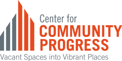 Logo in orange and gray that says, Center for Community Progress: Vacant Spaces into Vibrant Places