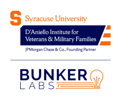 Logo that reads: "Syracuse University D'Aniello Institute for Veterans & Military Families, JPMorgan Chase & Co. Founding Partner" | Bunker Labs