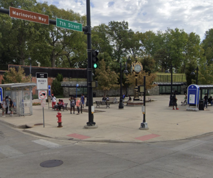 Downtown Kansas City street corner at Transit station