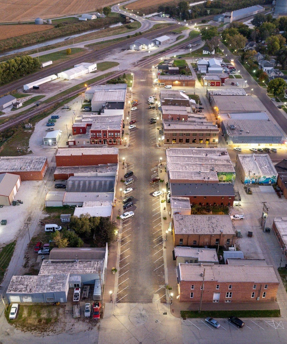Ariel photograph of downtown Woodbine, Iowa