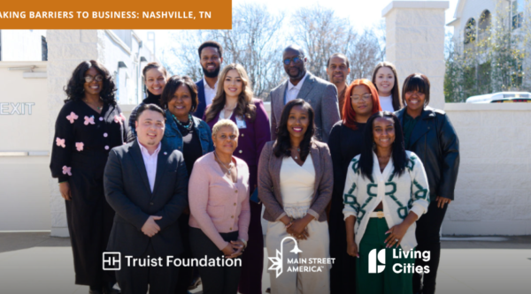 Image of the Breaking Barriers to Business (B3) team partners, stakeholders, and small business owners outside building in Nashville, Tennessee
