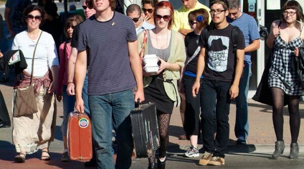 A group of people crossing the street in Ferndale, Michigan