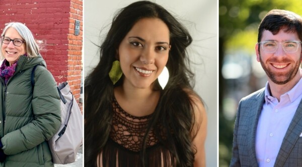 Triptych of three headshots. Two women and one man.
