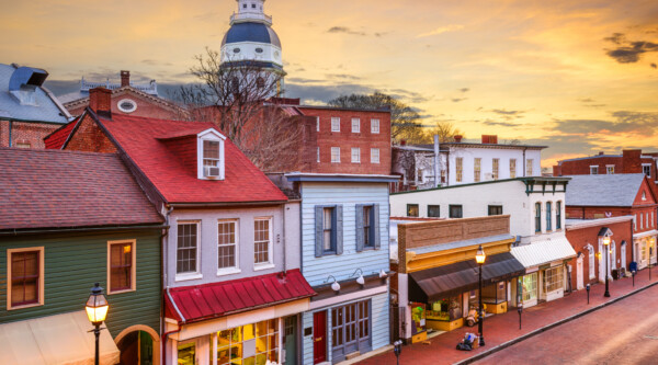 Vista aérea del centro de Annapolis, Maryland.