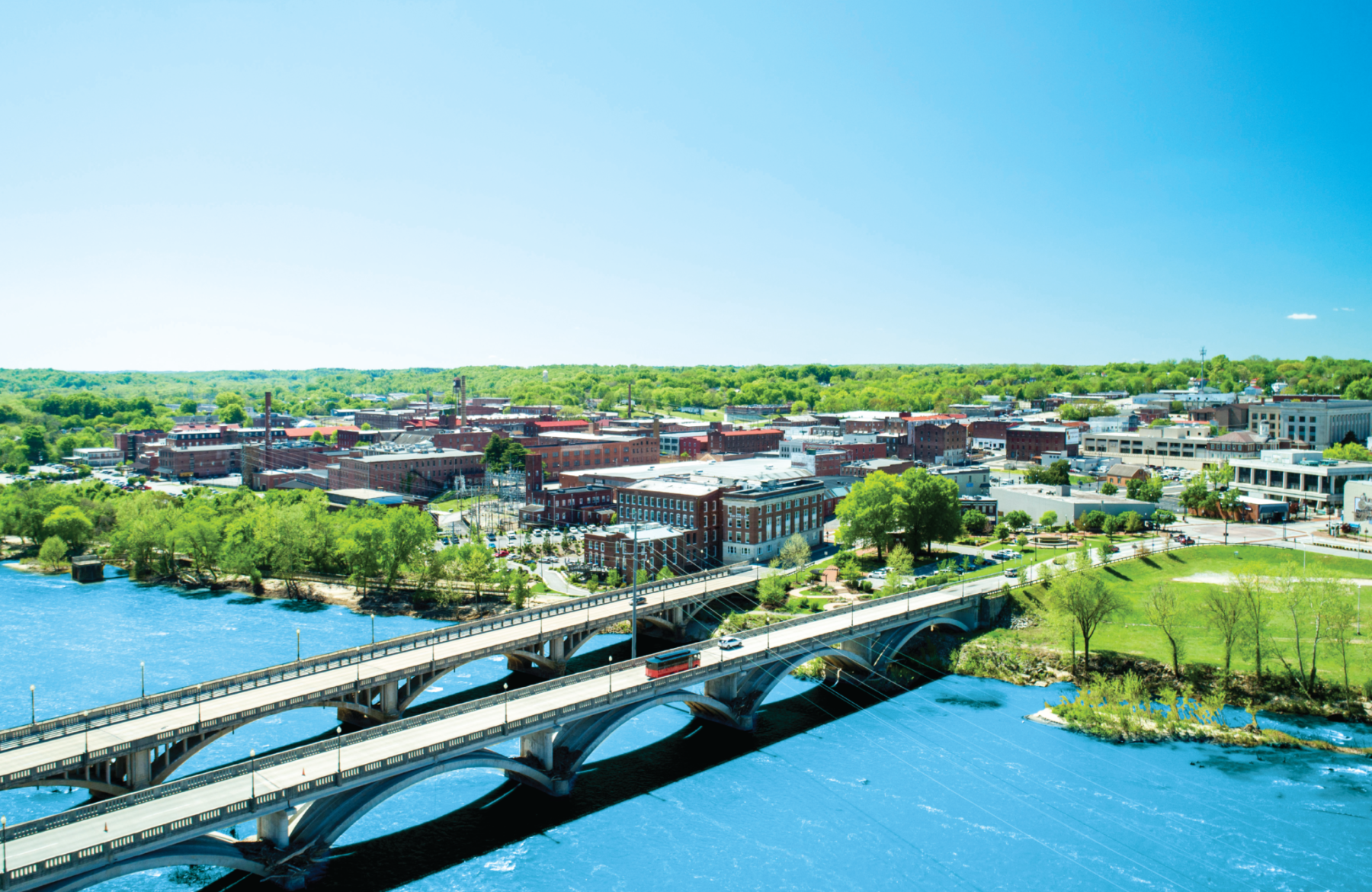 Aerial photo of the bridge crossing the Danville River