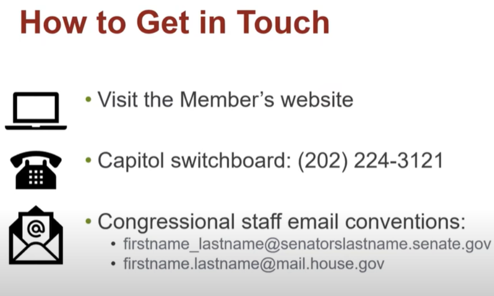 A list of ways to get in touch with government representatives