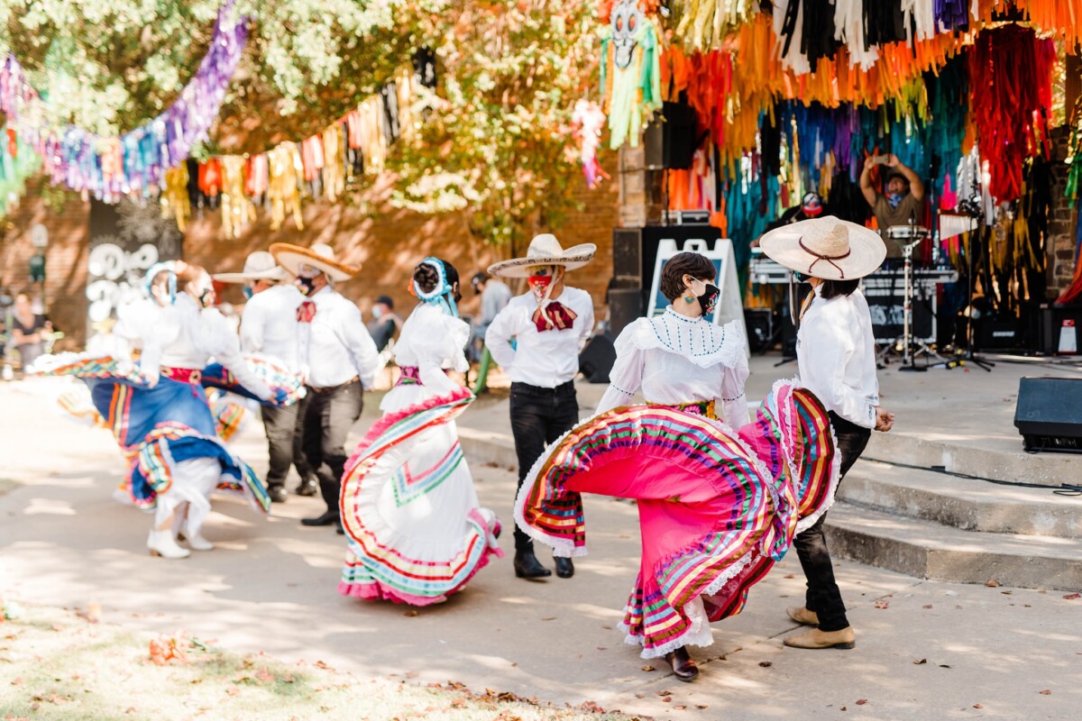 Dancers performing at the Dia de los Muertos celebration.