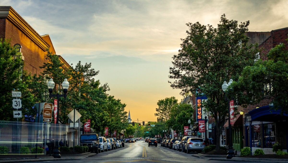 Downtown Franklin, Tennessee at sunset