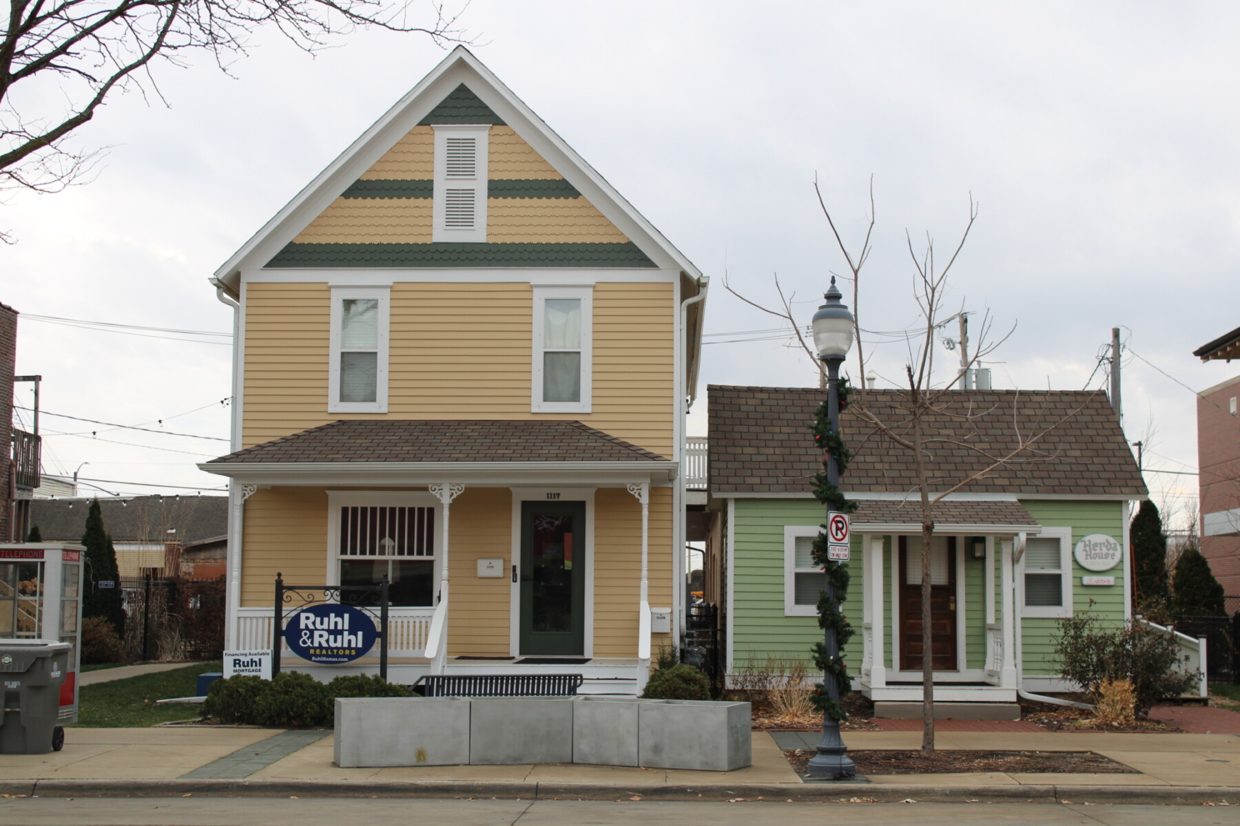 Two historic home renovated for ground-floor commercial and upper-story housing.