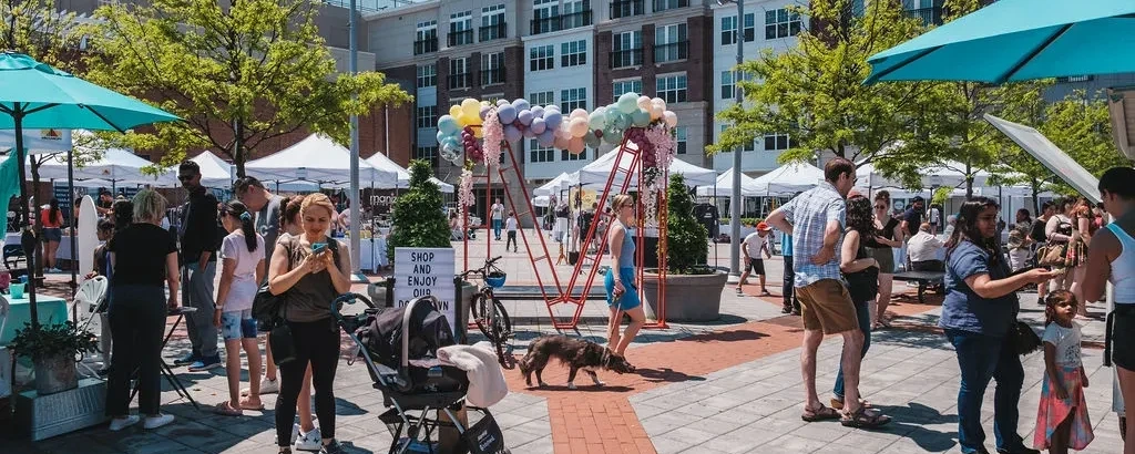 Outdoor festival in a downtown plaza