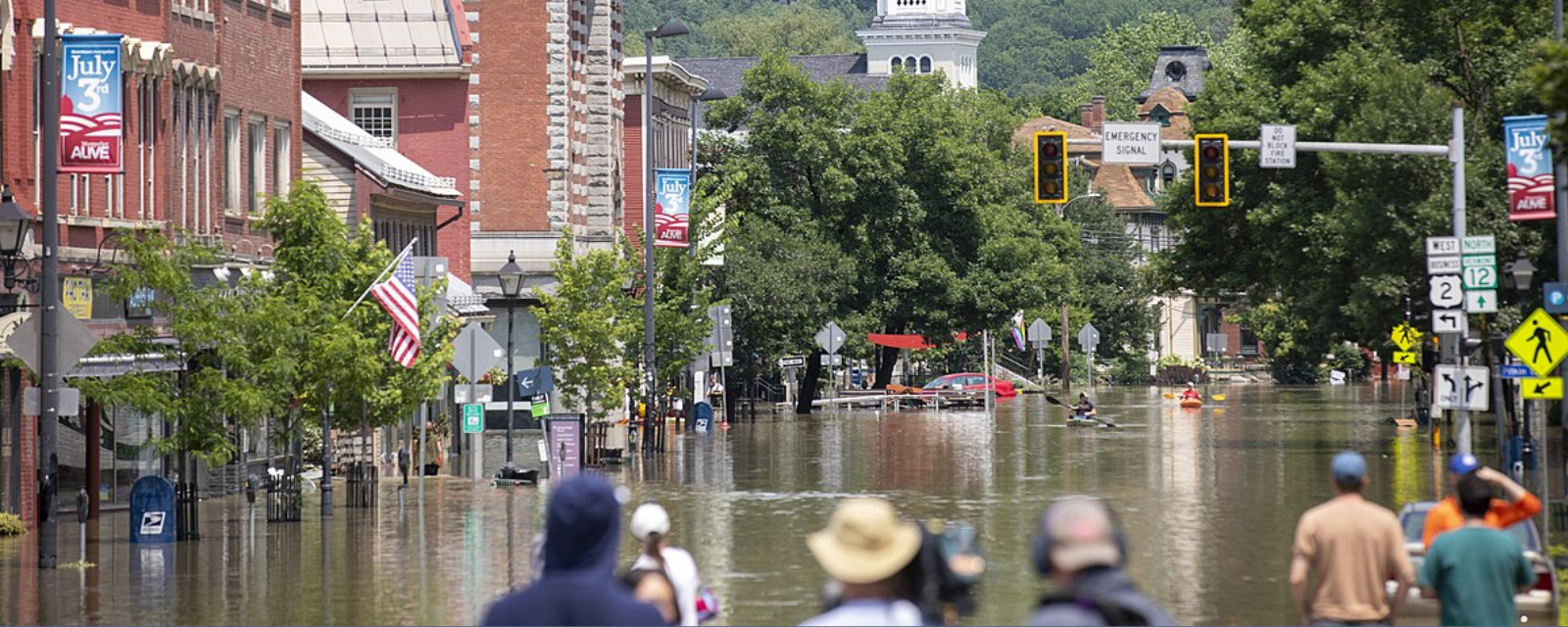 Flooding on a downtown street in Vermont