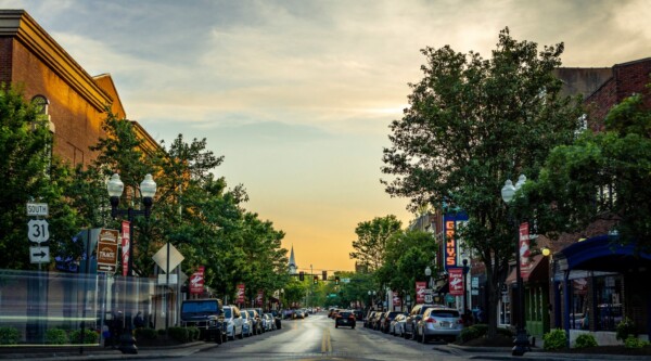 Downtown Franklin, Tennessee at sunset