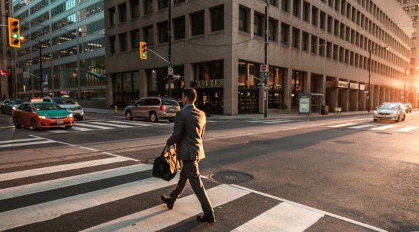 A man walking on a crosswalk