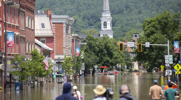 Flooding on a downtown street in Vermont