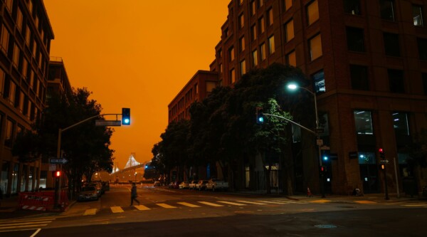 Smoke and red skies during wildfires in California