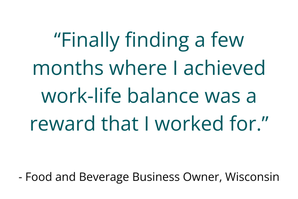 “Finally finding a few months where I achieved work-life balance was a reward that I worked for.” - Food and Beverage Business Owner, Wisconsin