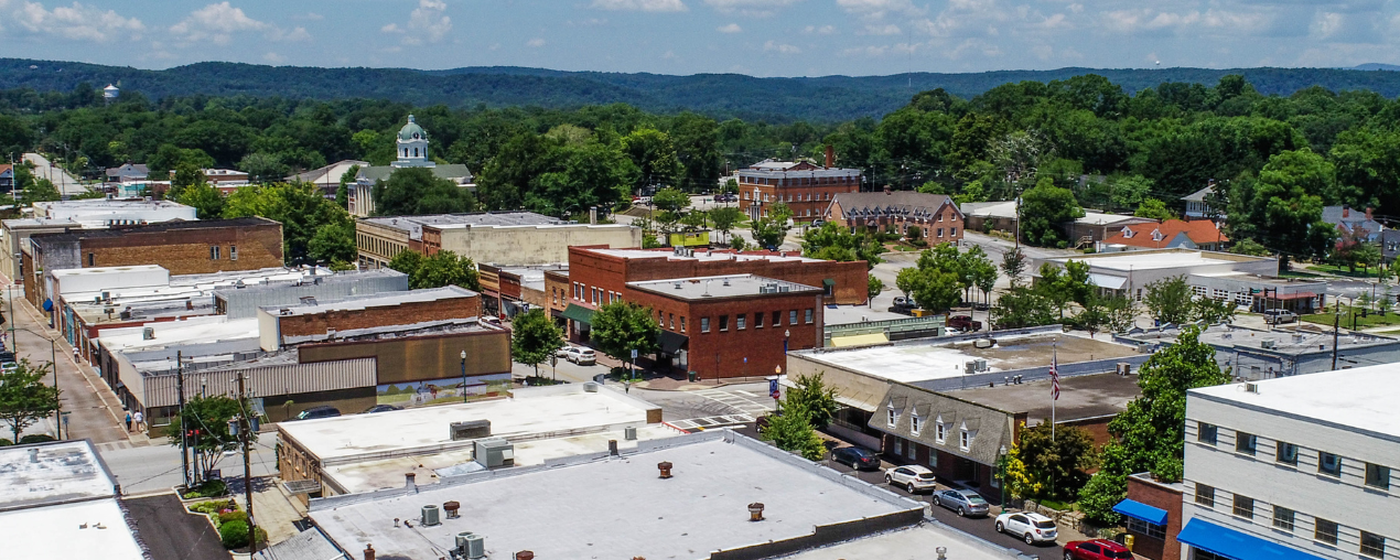 Ariel photograph of downtown Toccoa, Georgia