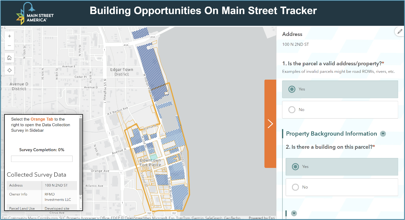 Example of district boundaries and parcel in the BOOMS Tracker.