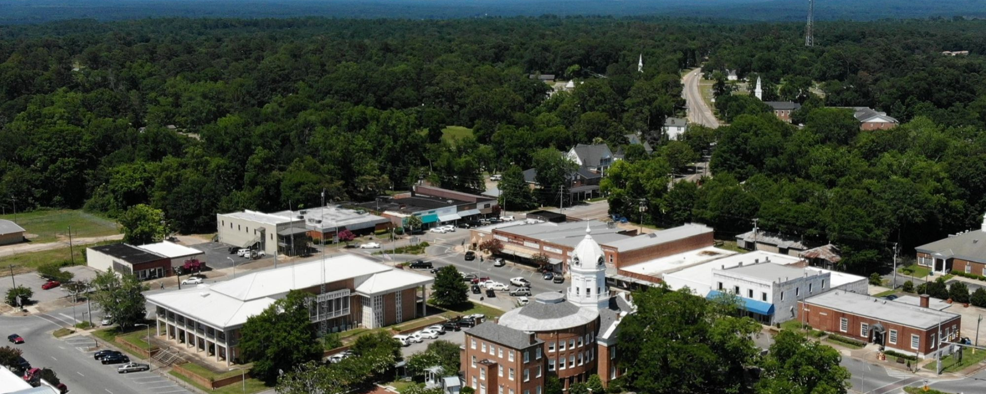 Aerial photograph of a historic town in Alabama