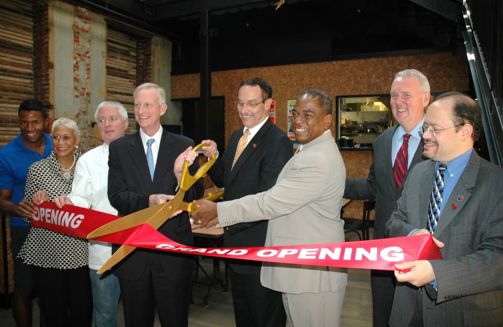 Ceremonial ribbon cutting event.