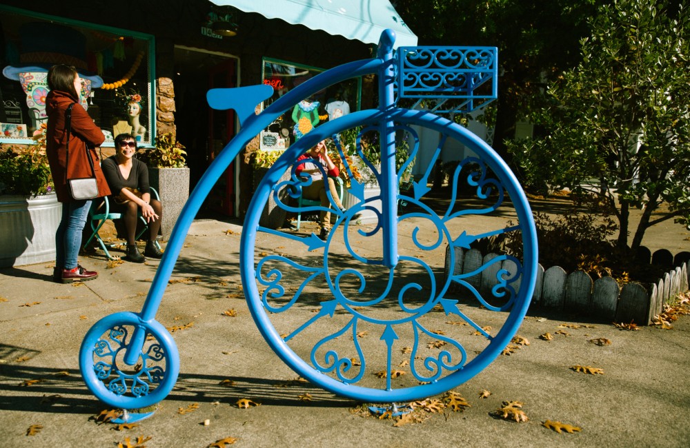 Penny farthing-shaped bike rack.