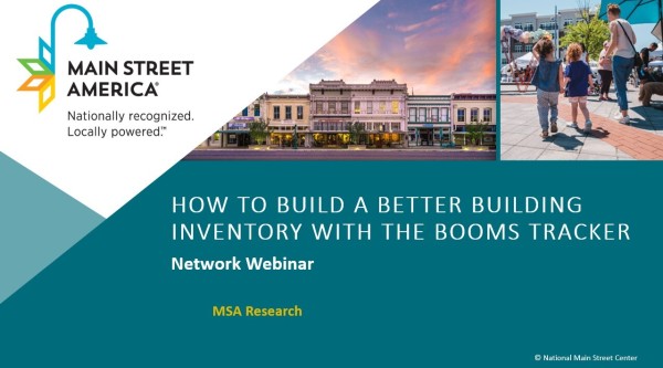 Cover slide reading "HOW TO BUILD A BETTER BUILDING INVENTORY WITH THE BOOMS TRACKER"