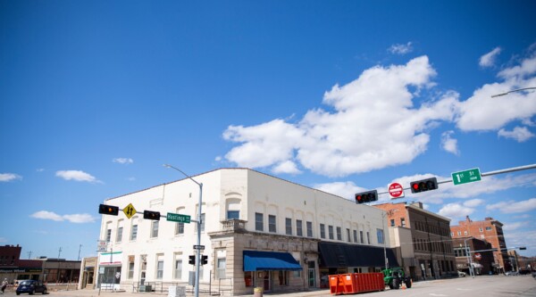 Renovated historic downtown building at an intersection