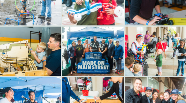 Collage of photos showing people enjoying themselves at an outdoor celebration.