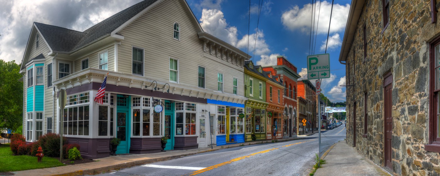 Historic storefronts lining a Main Street