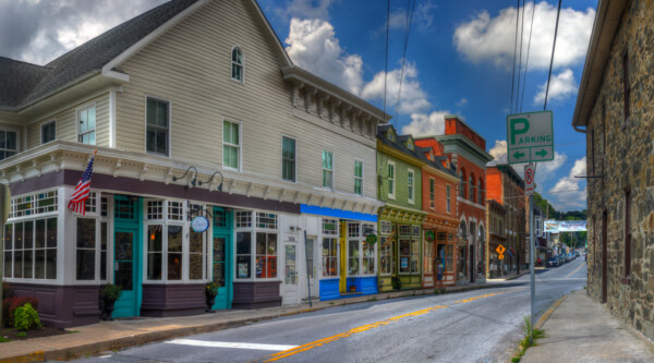 Historic storefronts lining a Main Street