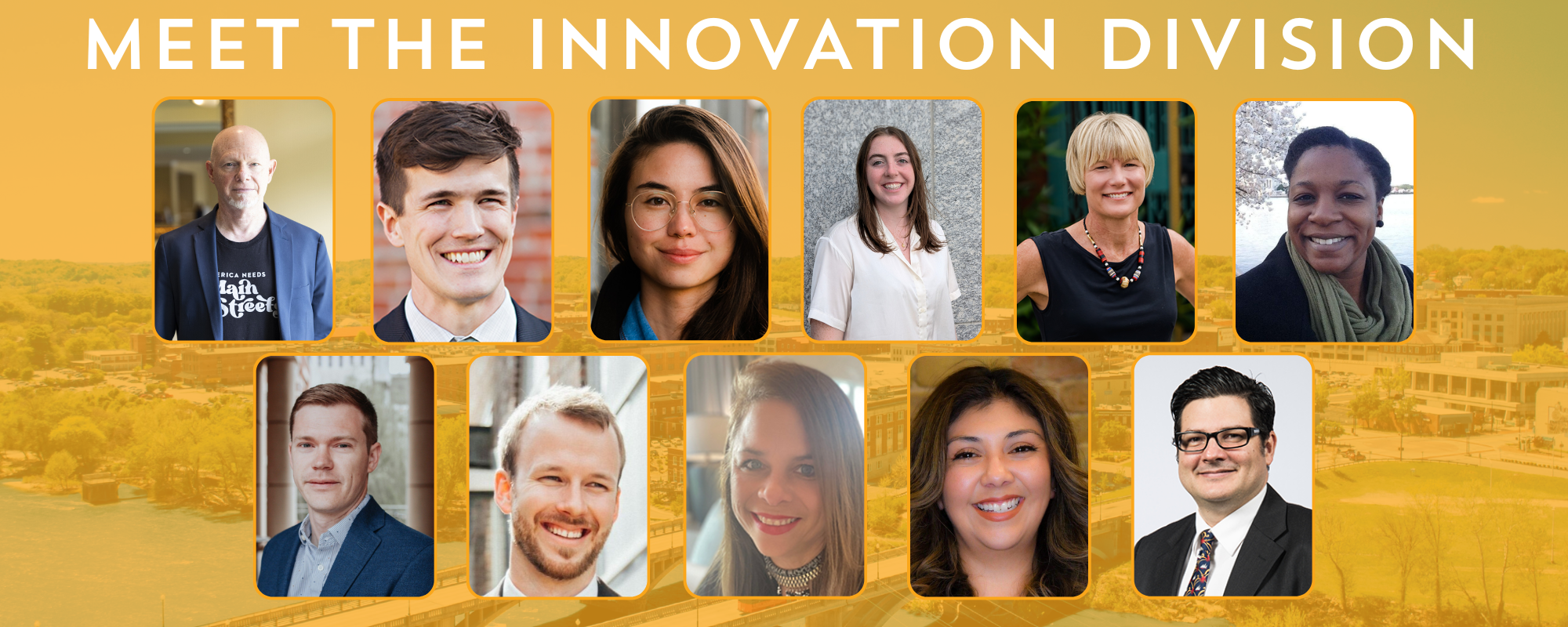 Headshots of the Innovation Division team with text reading "meet the innovation division"