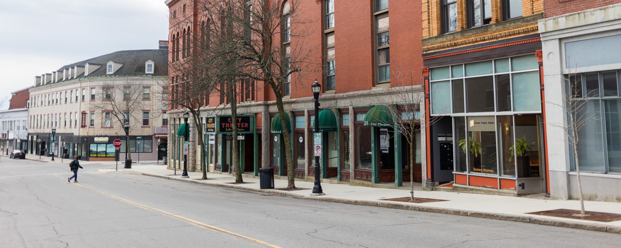 Red brick historic buildings on a Main Street