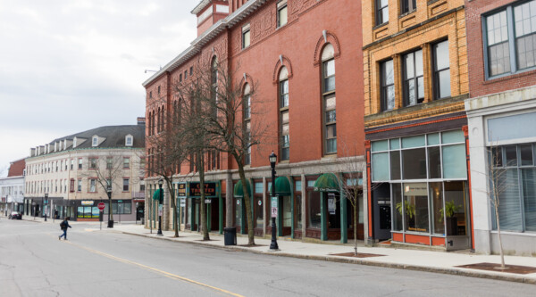 Red brick historic buildings on a Main Street
