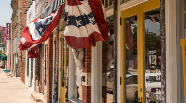 Storefronts in historic brick buildings in Fort Worth